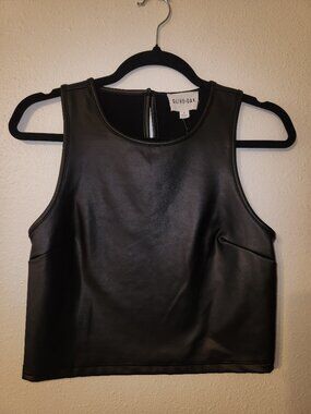 Olive and Oak - Vegan Leather Sleeveless Black Top Slight Crop  Small